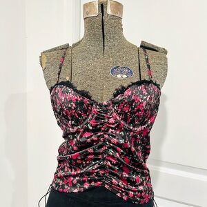 For love and lemons black and pink floral Melrose bustier corset top lace trim